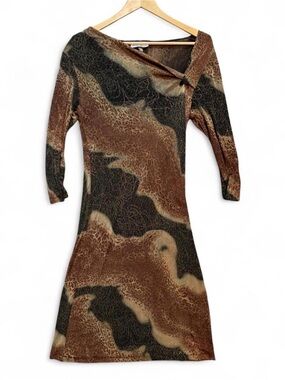 Vintage y2k Asymmetrical Glam Brown & Black Animal-Print Dress